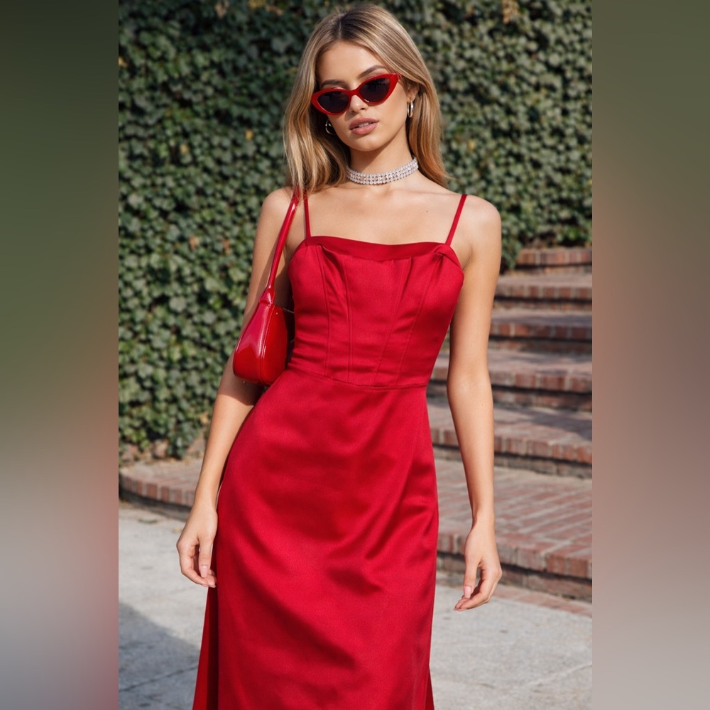 Vintage Y2K Cache Maroon Ball Gown with Corset Bodice